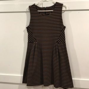 XL Brown and Black Striped Flare Dress